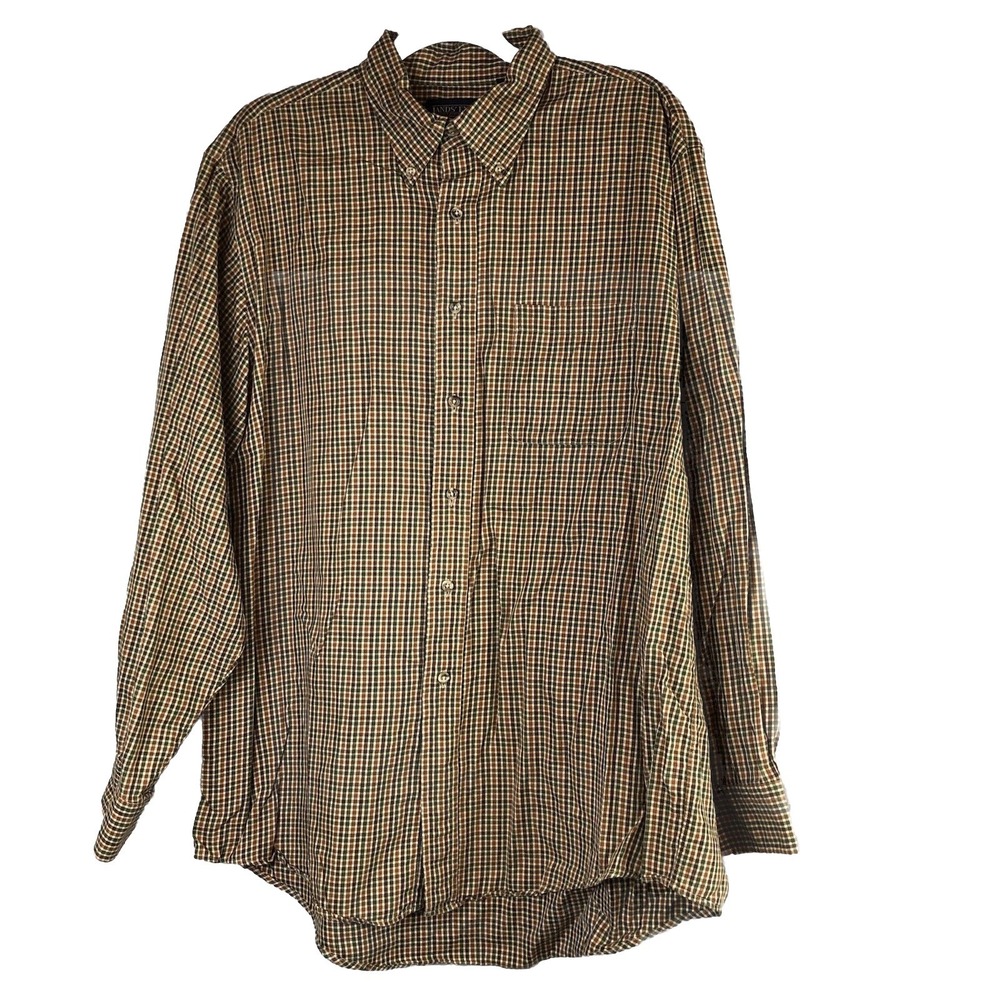 Lands End Mens 17-35 Dress Shirt Long Sleeve Button Down Plaid Preppy Office